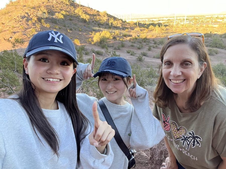 Host family hiking with students